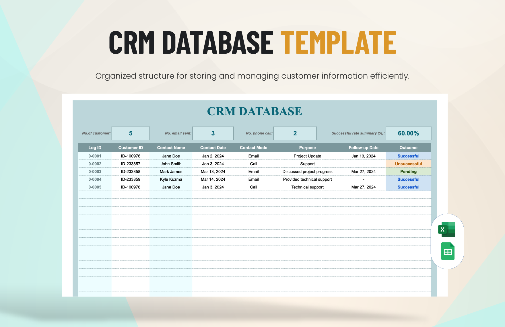 CRM Database Template in Excel, Google Sheets