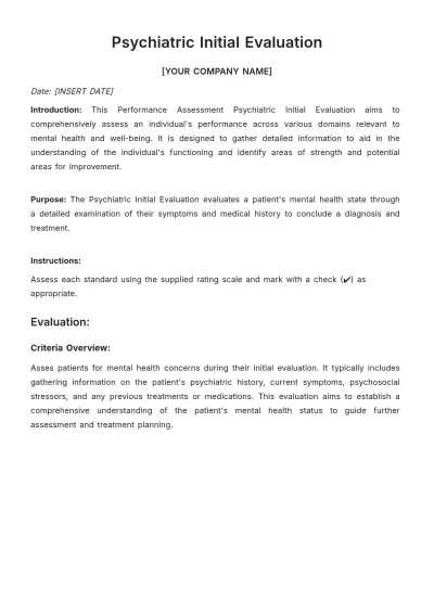 Free Psychiatric Initial Evaluation Template to Edit Online