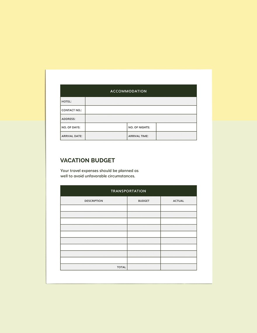 Printable Vacation Planner Template