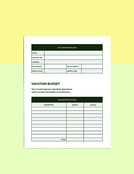 Free Printable Vacation Planner Template - Word, Apple Pages | Template.net