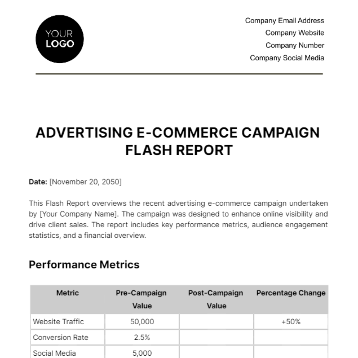 Advertising E-commerce Campaign Flash Report Template