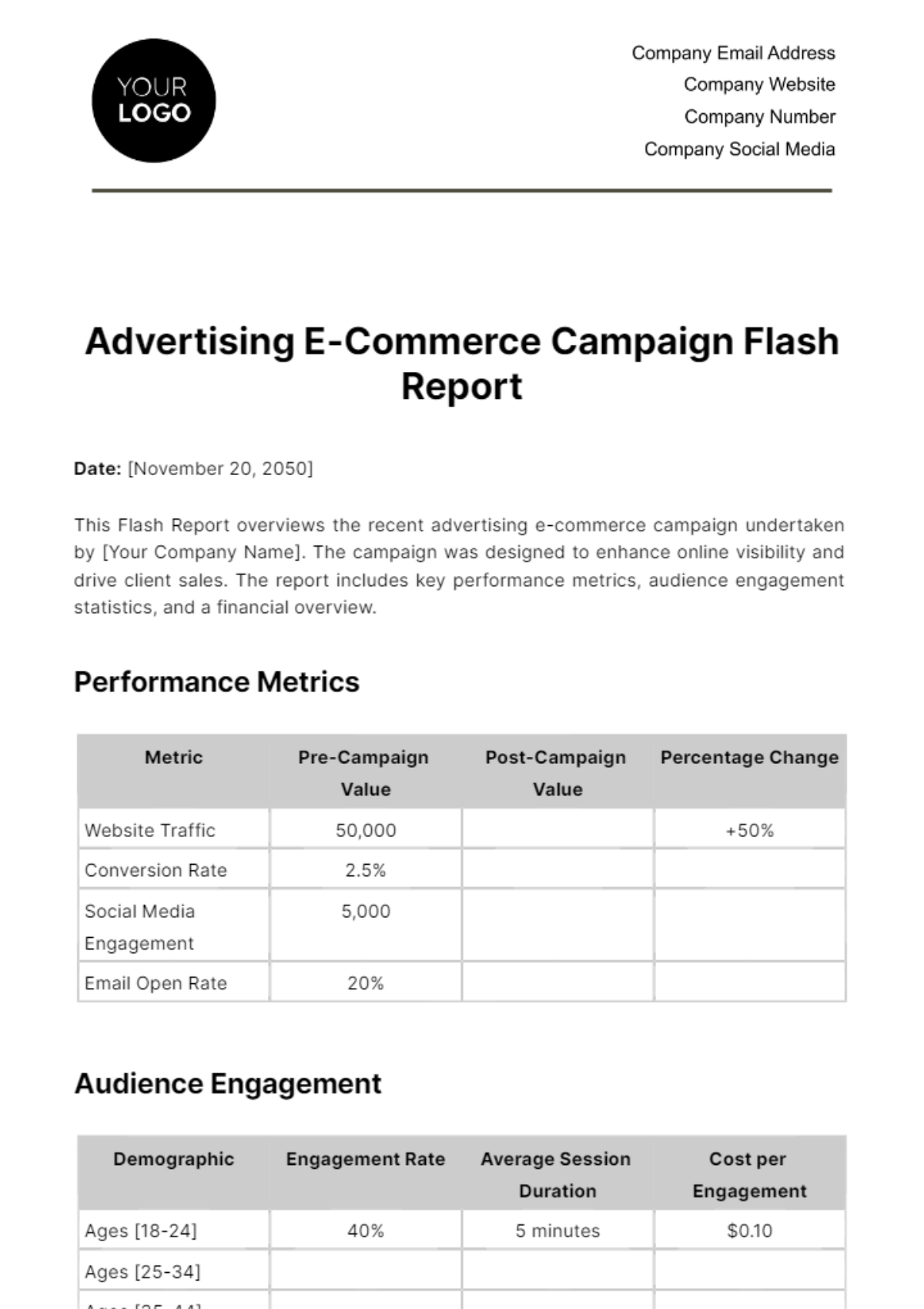 Free Advertising E-commerce Campaign Flash Report Template