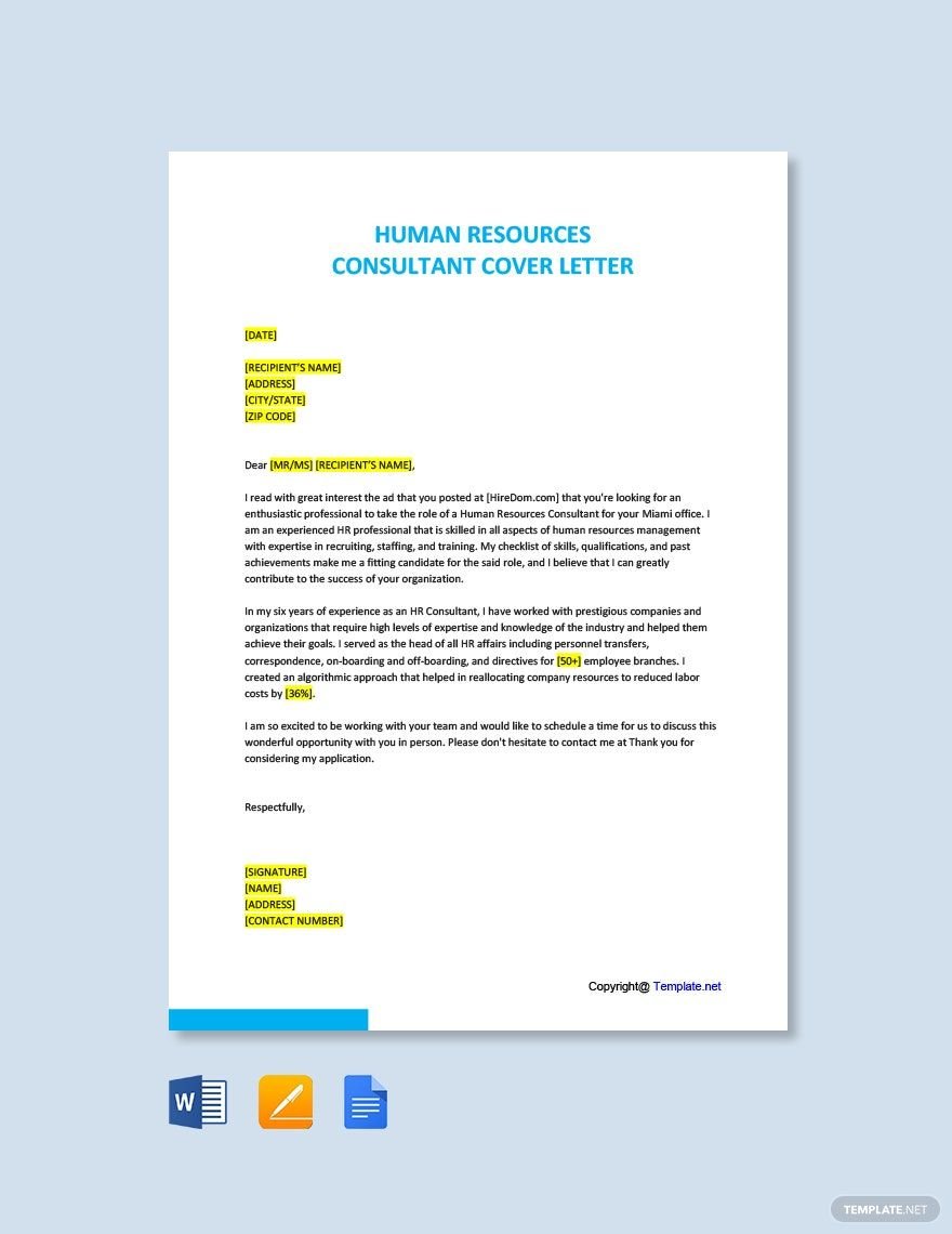 Human Resource Consultant Cover Letter Template