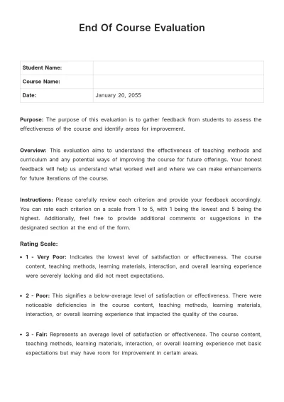 Free End Of Course Evaluation Template to Edit Online