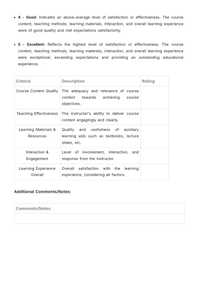 Free End Of Course Evaluation Template to Edit Online
