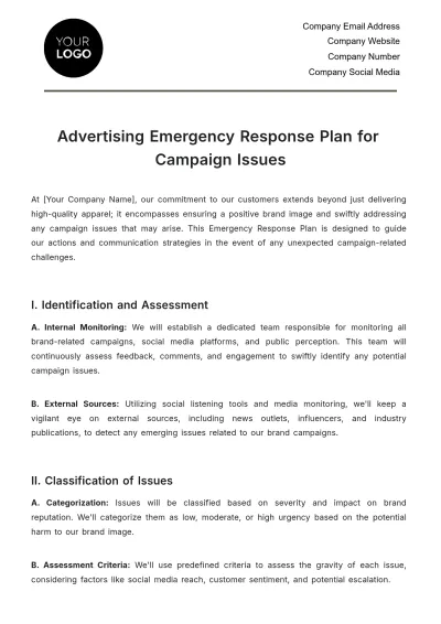 Free Advertising Emergency Response Plan for Campaign Issues Template to Edit Online