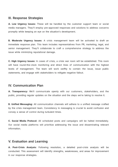 Free Advertising Emergency Response Plan for Campaign Issues Template to Edit Online
