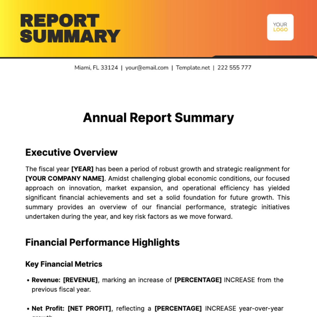 Annual Report Summary Template