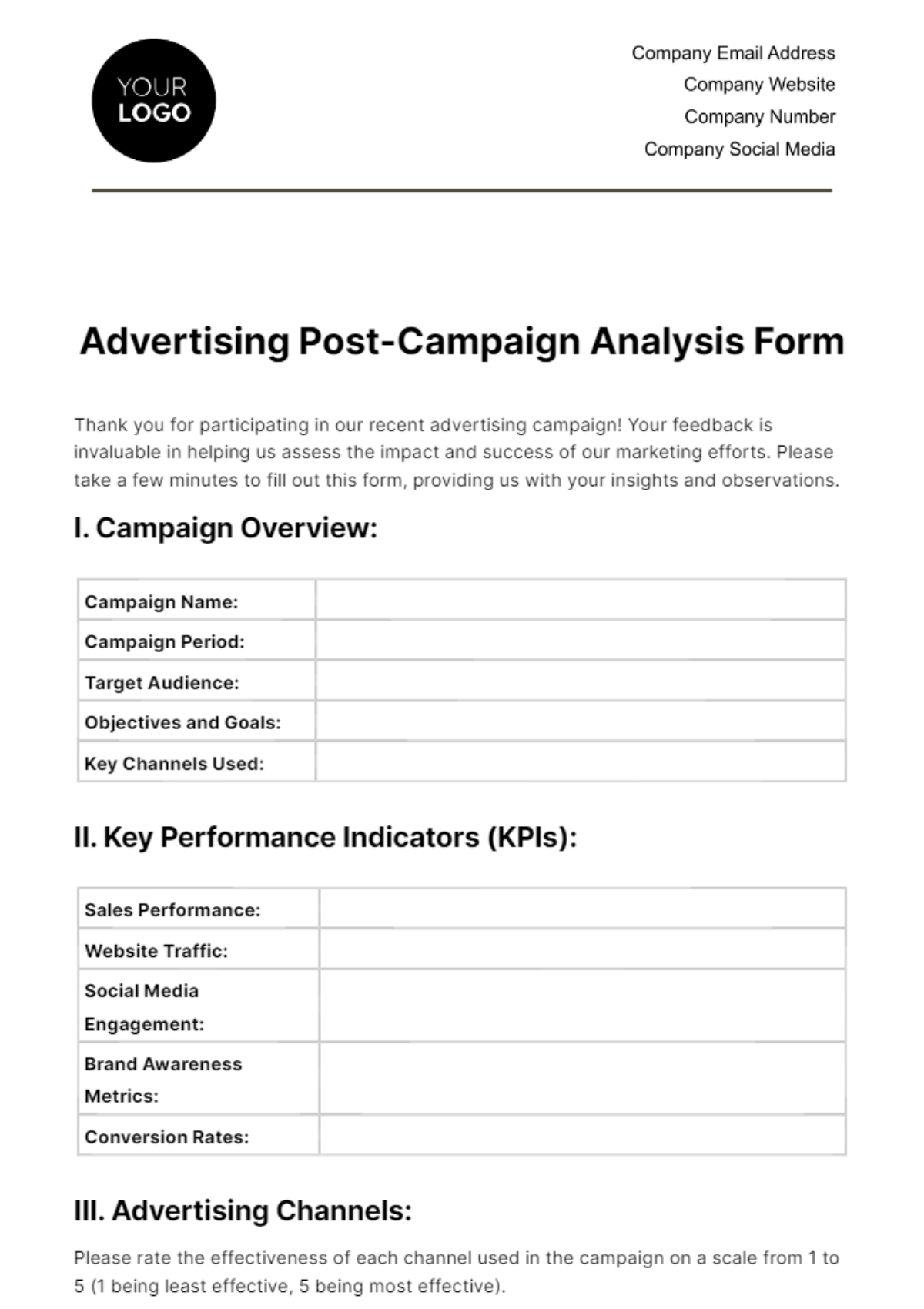 Free Advertising Post-Campaign Analysis Form Template