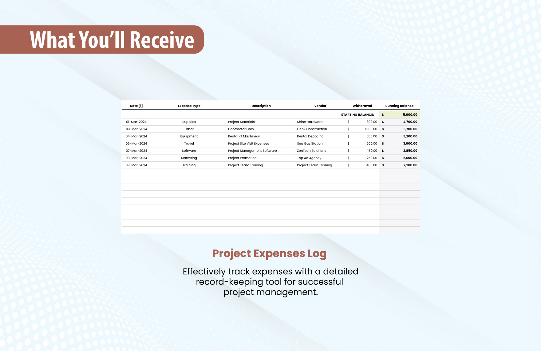 Check Register for Project Expenses Template