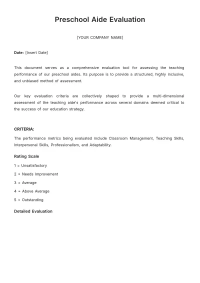 Free Preschool Aide Evaluation Template to Edit Online
