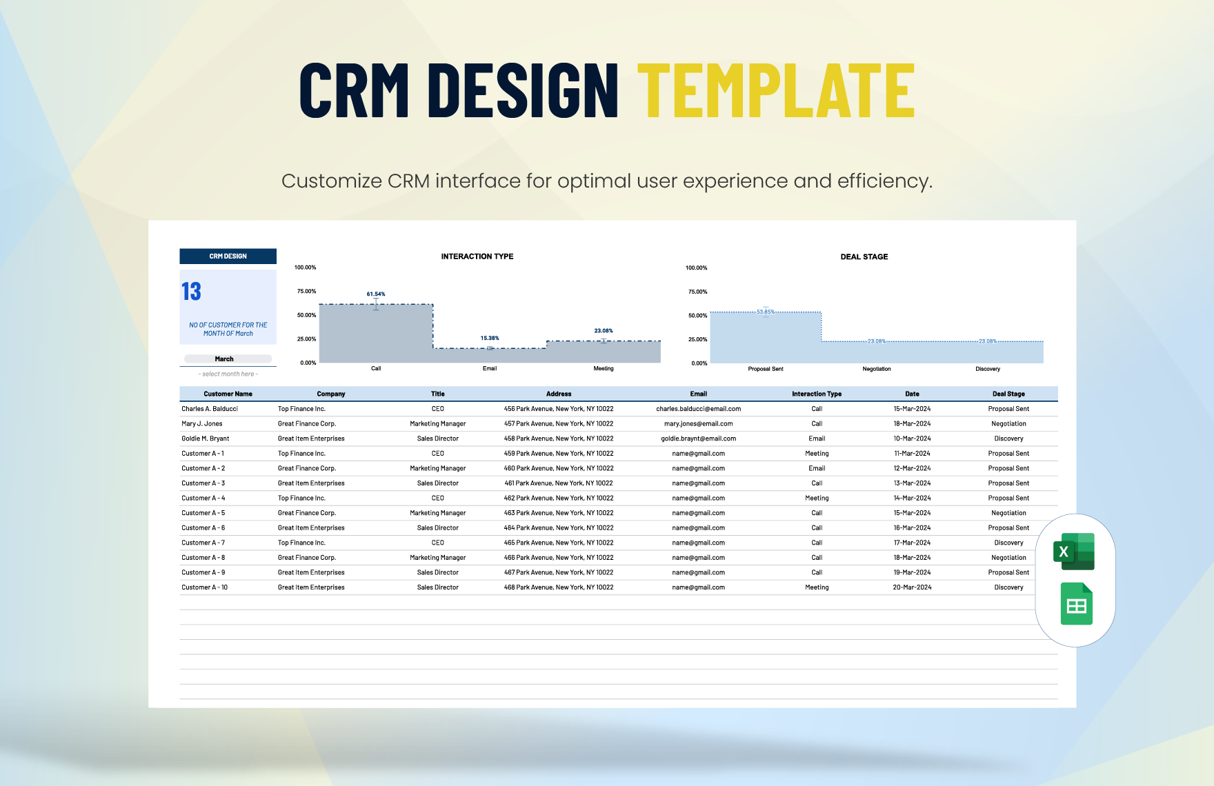 CRM Design Template in Excel, Google Sheets