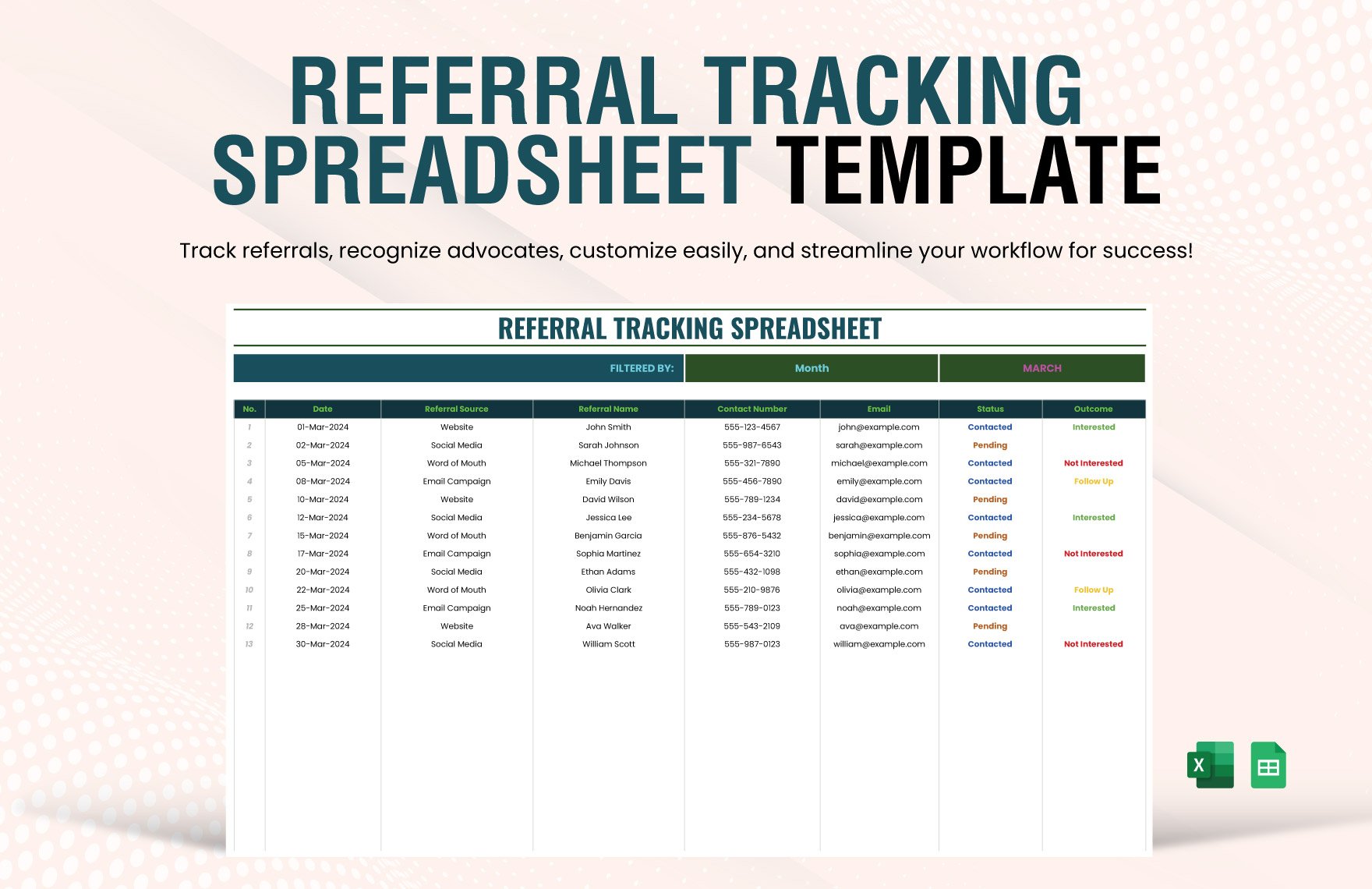 Referral Tracking Spreadsheet Template in Excel, Google Sheets