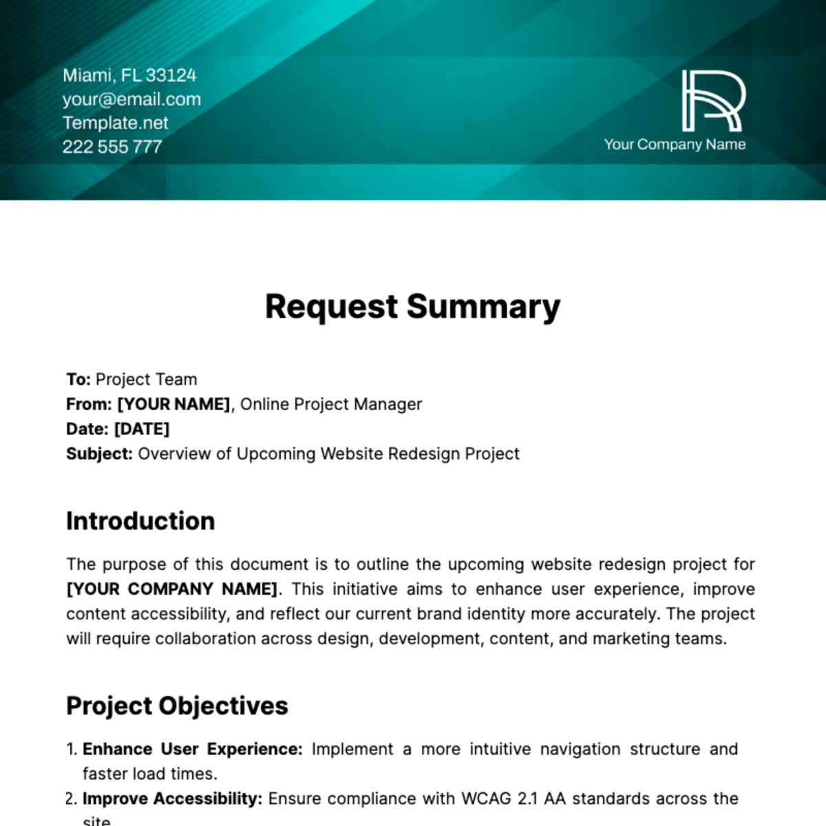Request Summary Template