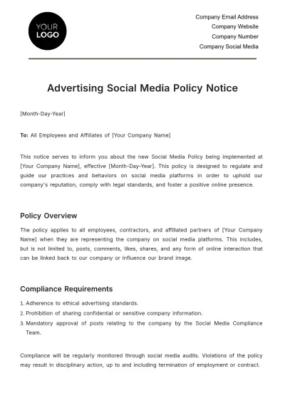 Free Advertising Social Media Policy Notice Template to Edit Online