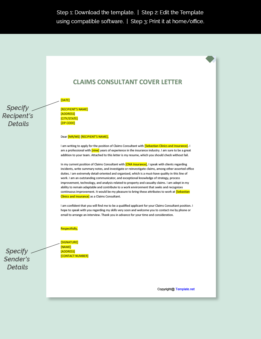 Claims Consultant Cover Letter Template