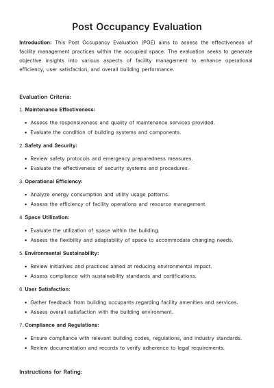 Free Post Occupancy Evaluation Template to Edit Online