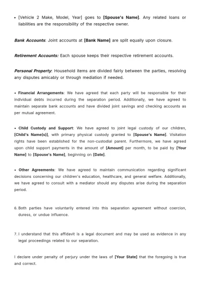 Free Printable Affidavit of Marital Separation Template to Edit Online