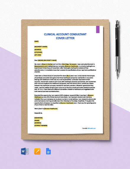 Free Clinical Account Consultant Cover Letter Template