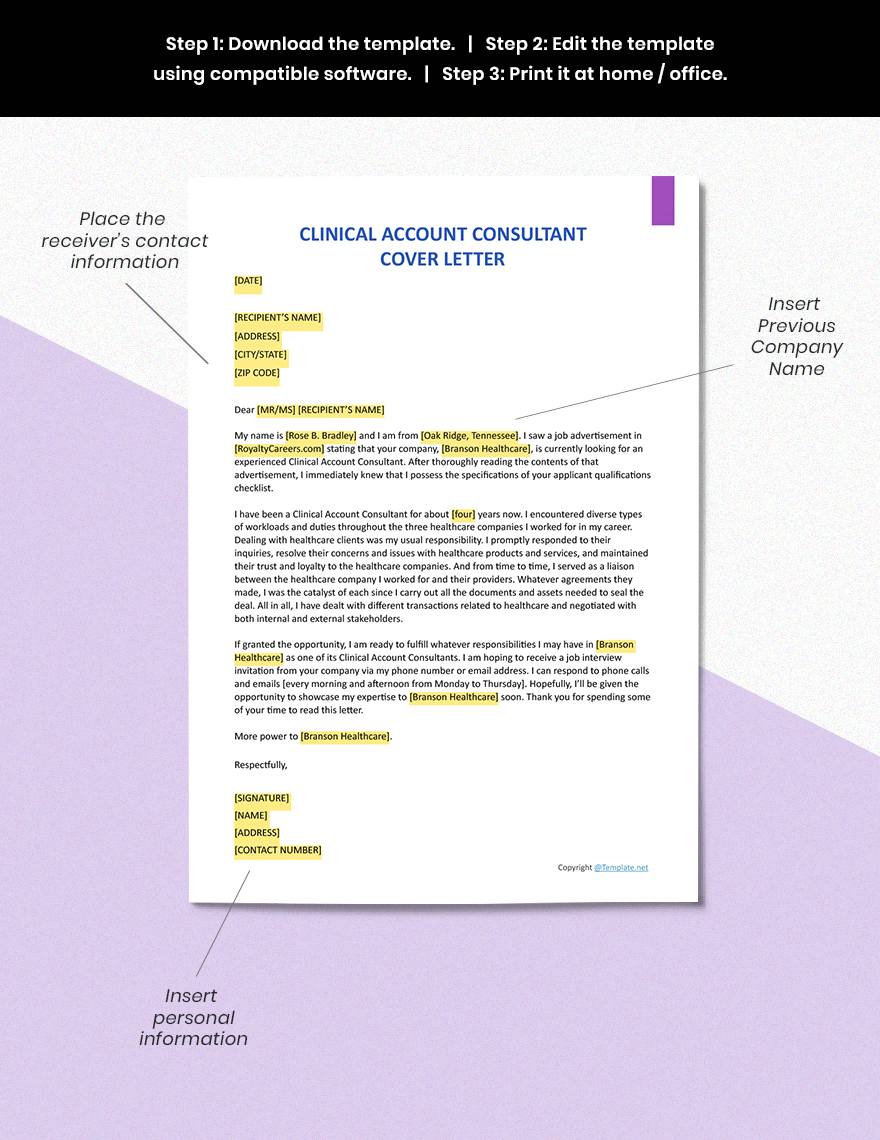 Clinical Account Consultant Cover Letter Template