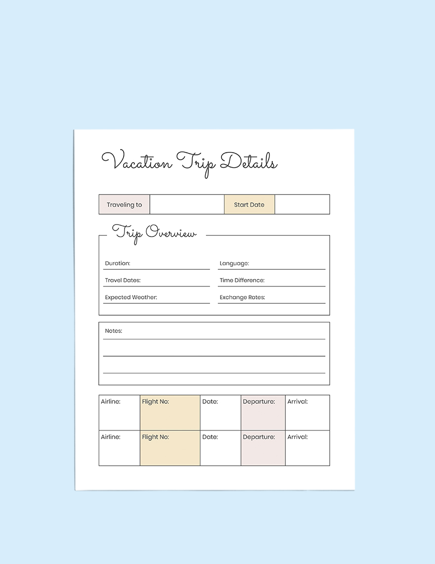 Blank Vacation Planner Template