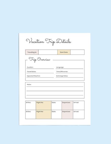 Blank Vacation Planner Printable