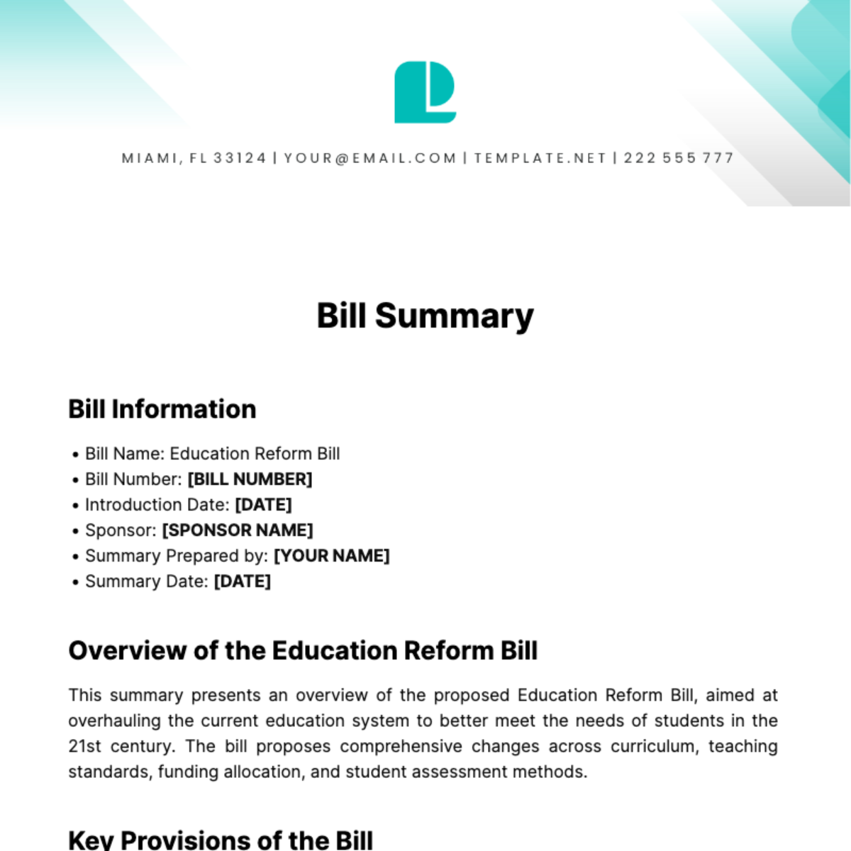 Bill Summary Template