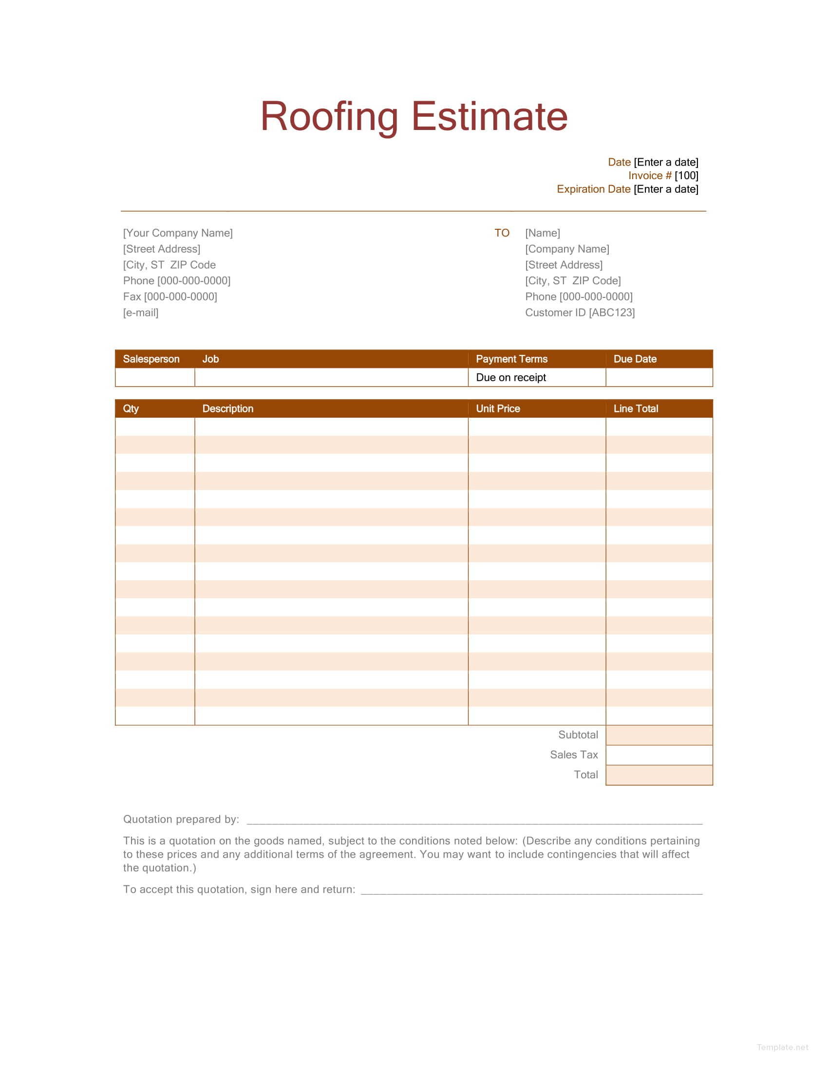 Roofing Estimate Template In Microsoft Word Excel Template