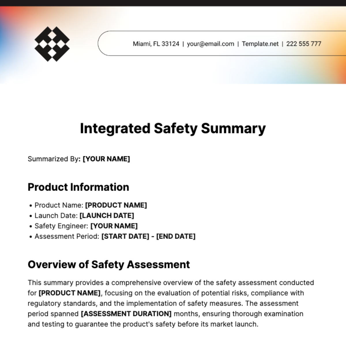 Integrated Safety Summary Template