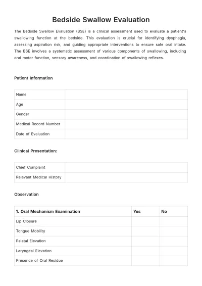 Free Bedside Swallow Evaluation Template to Edit Online