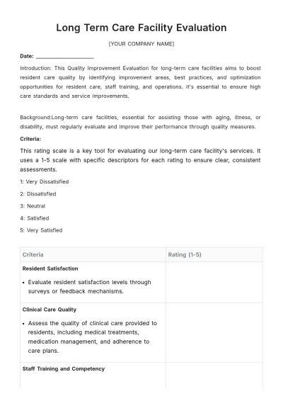 Free Long Term Care Facility Evaluation Template to Edit Online