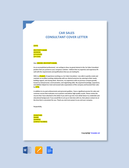 Sales Consultant Cover Letter Template [Free PDF] - Google Docs, Word ...