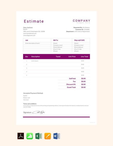 20+ Sample Estimate Templates - Docs, PDF, Excel