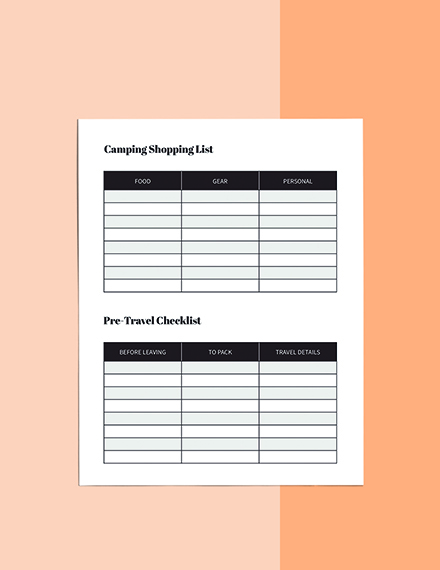 Free Camping Travel Planner Template to Edit Online