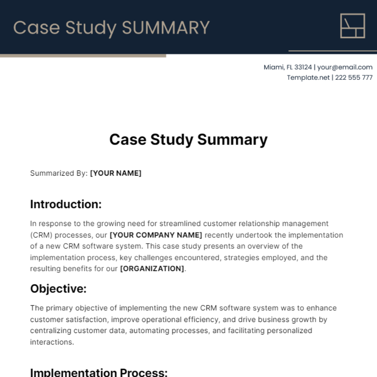 Case Study Summary Template