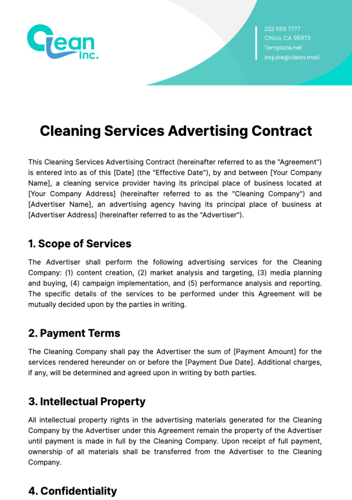Cleaning Services Advertising Contract Template