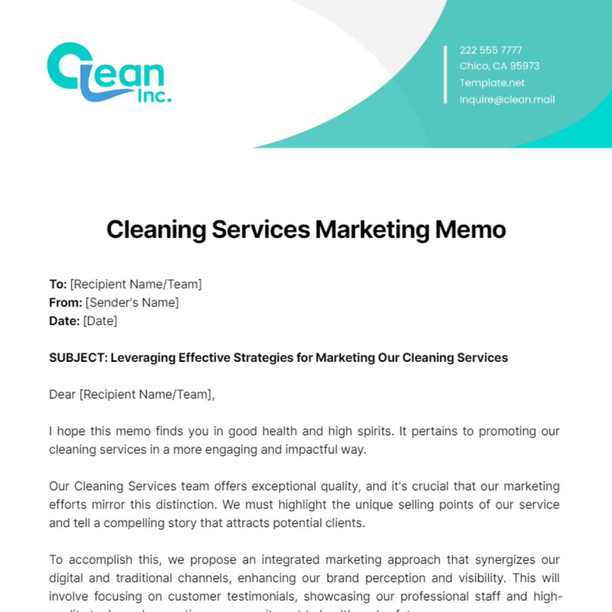 Cleaning Services Marketing Memo Template
