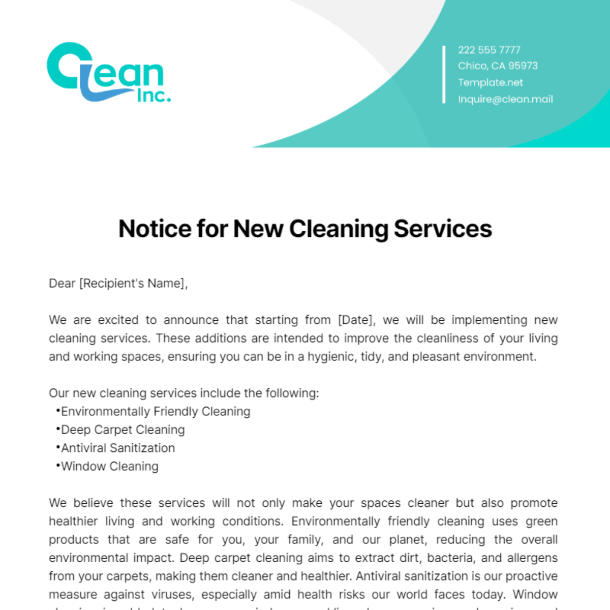 Cleaning Services New Ad Notice Template