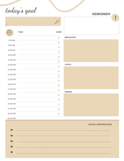 Free Hourly Planner Template to Edit Online
