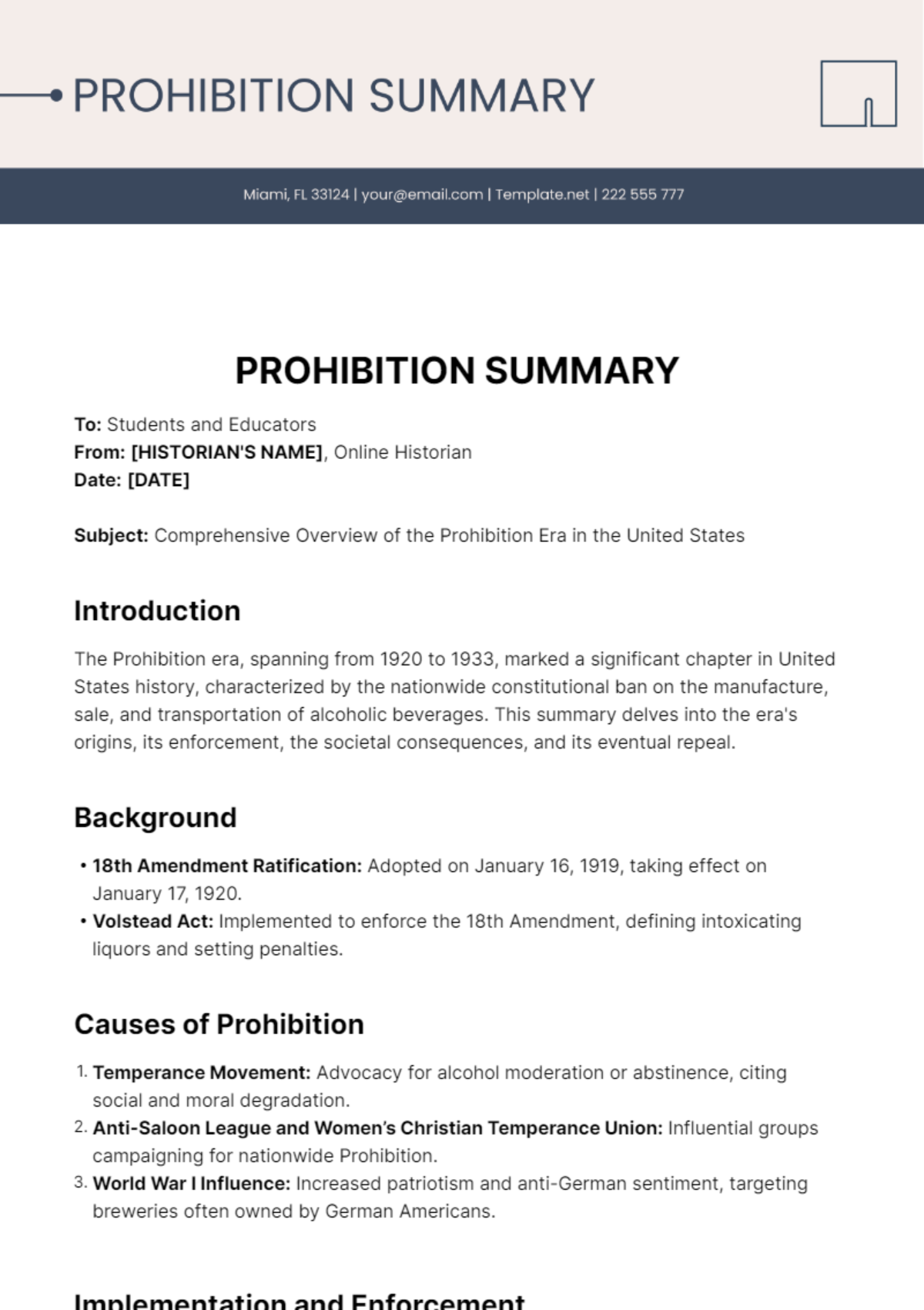 Prohibition Summary Template - Edit Online & Download