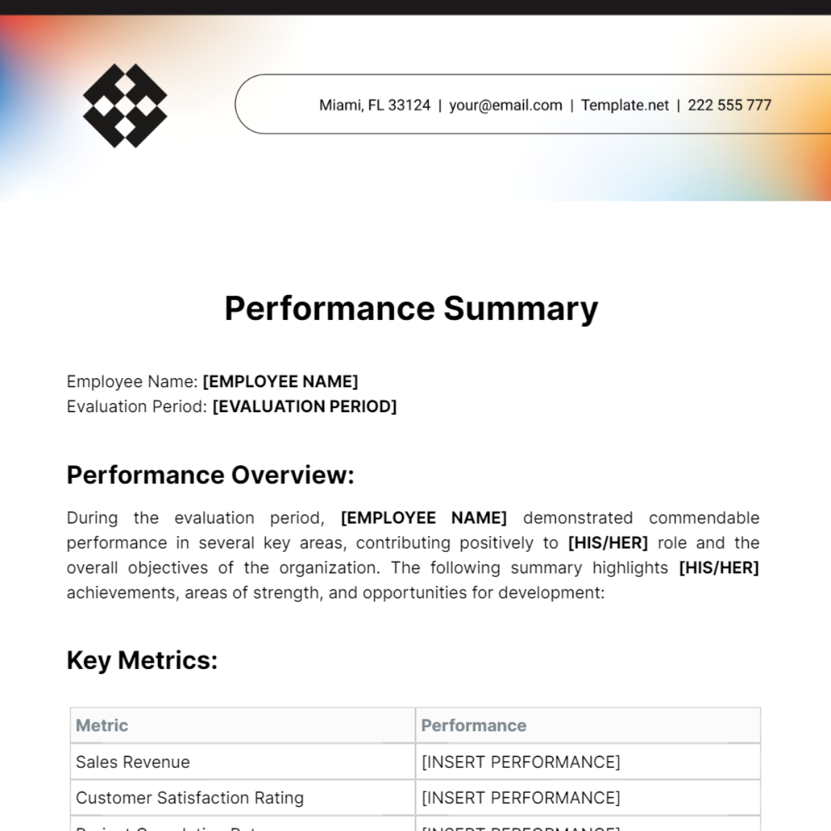 Performance Summary Template