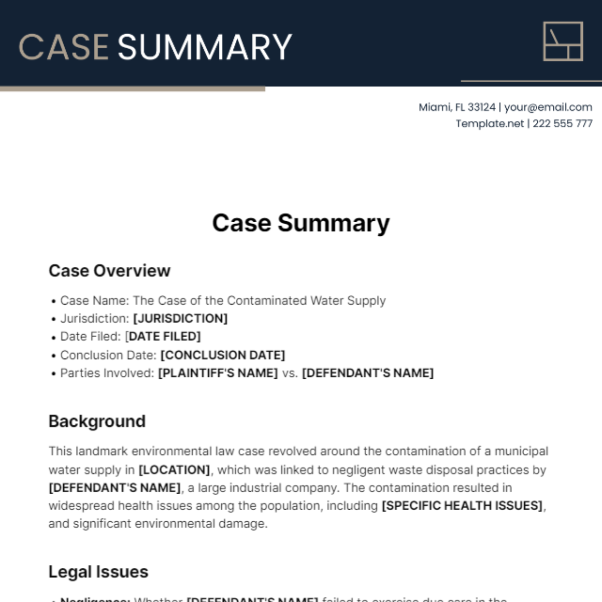 Case Summary Template