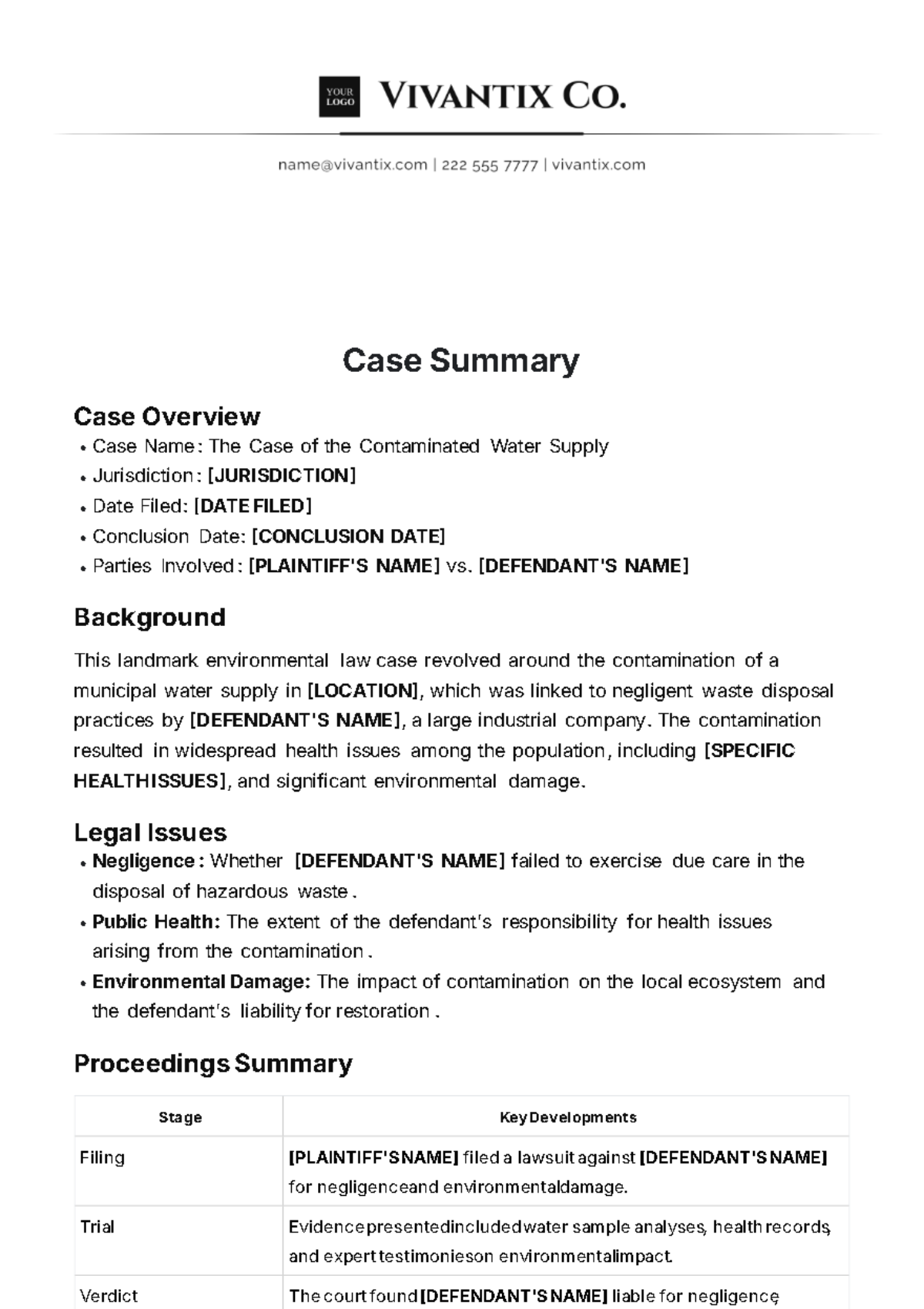 Professional Case Summary Template - Edit Online & Download