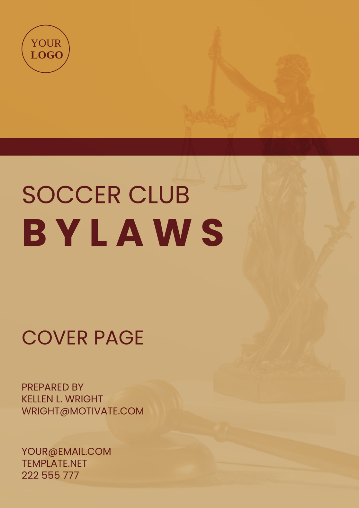 Soccer Club Bylaws Cover Page Template