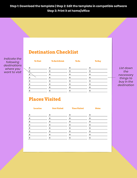Blank Travel Planner template Printable
