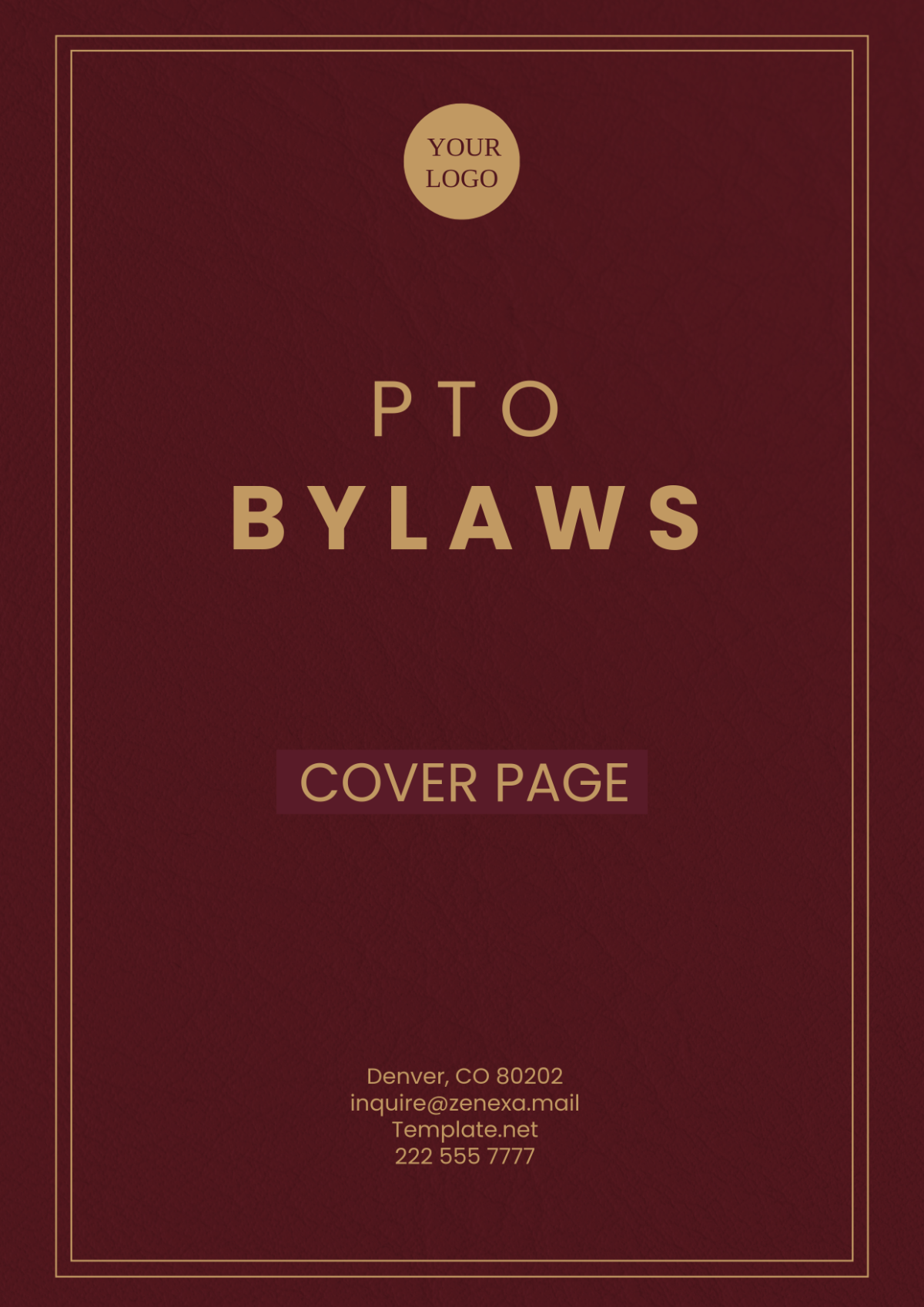 PTO Bylaws Cover Page Template - Edit Online & Download