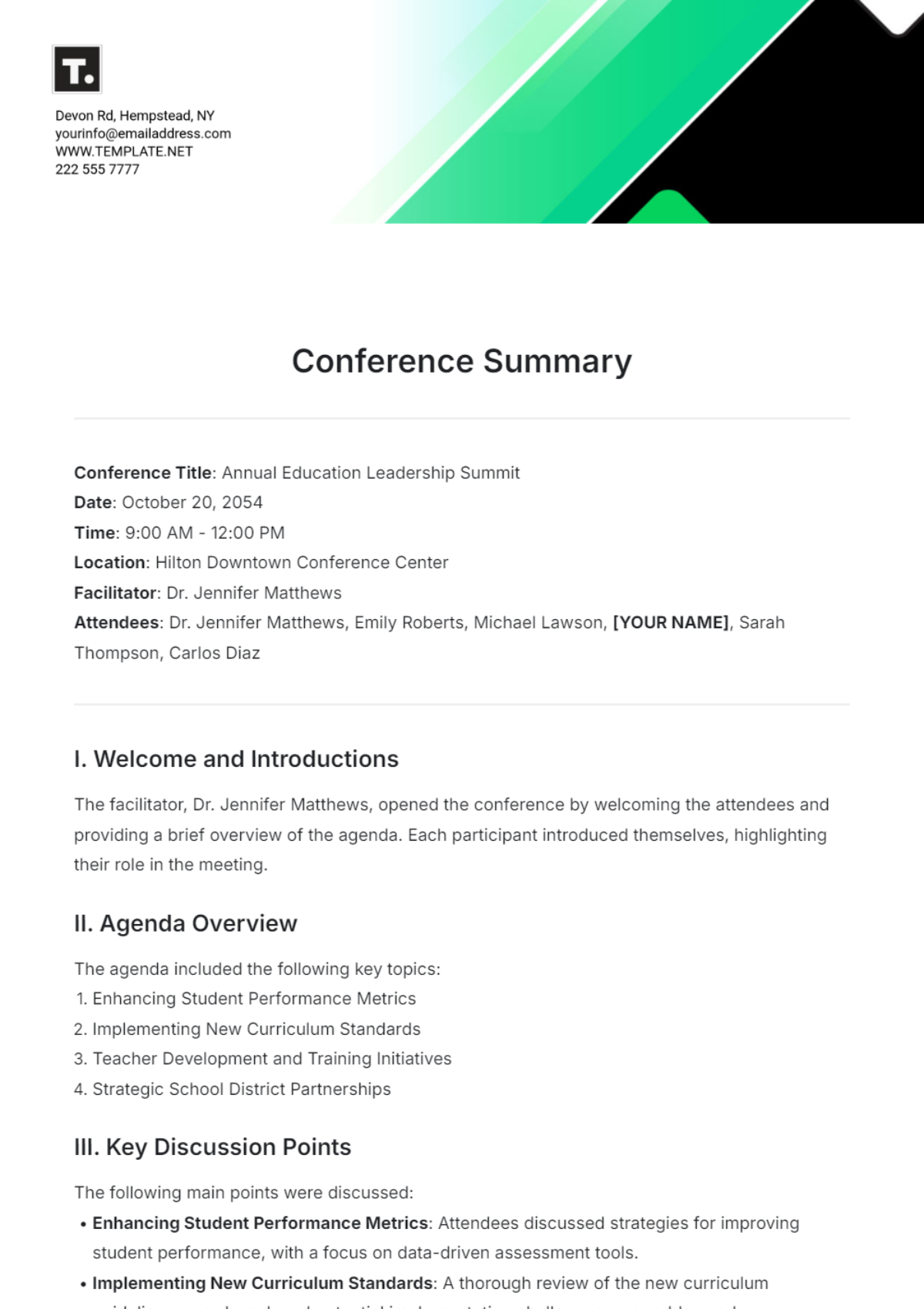 Free Conference Summary Template To Edit Online
