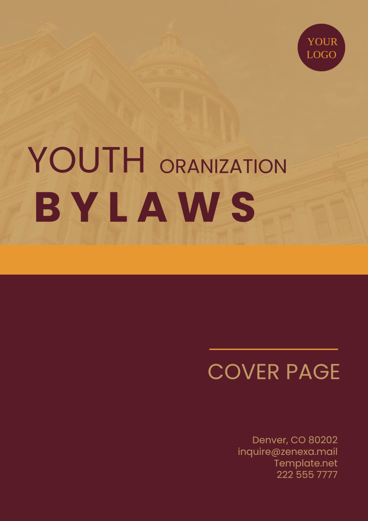 Youth Organization Bylaws Cover Page Template - Edit Online & Download