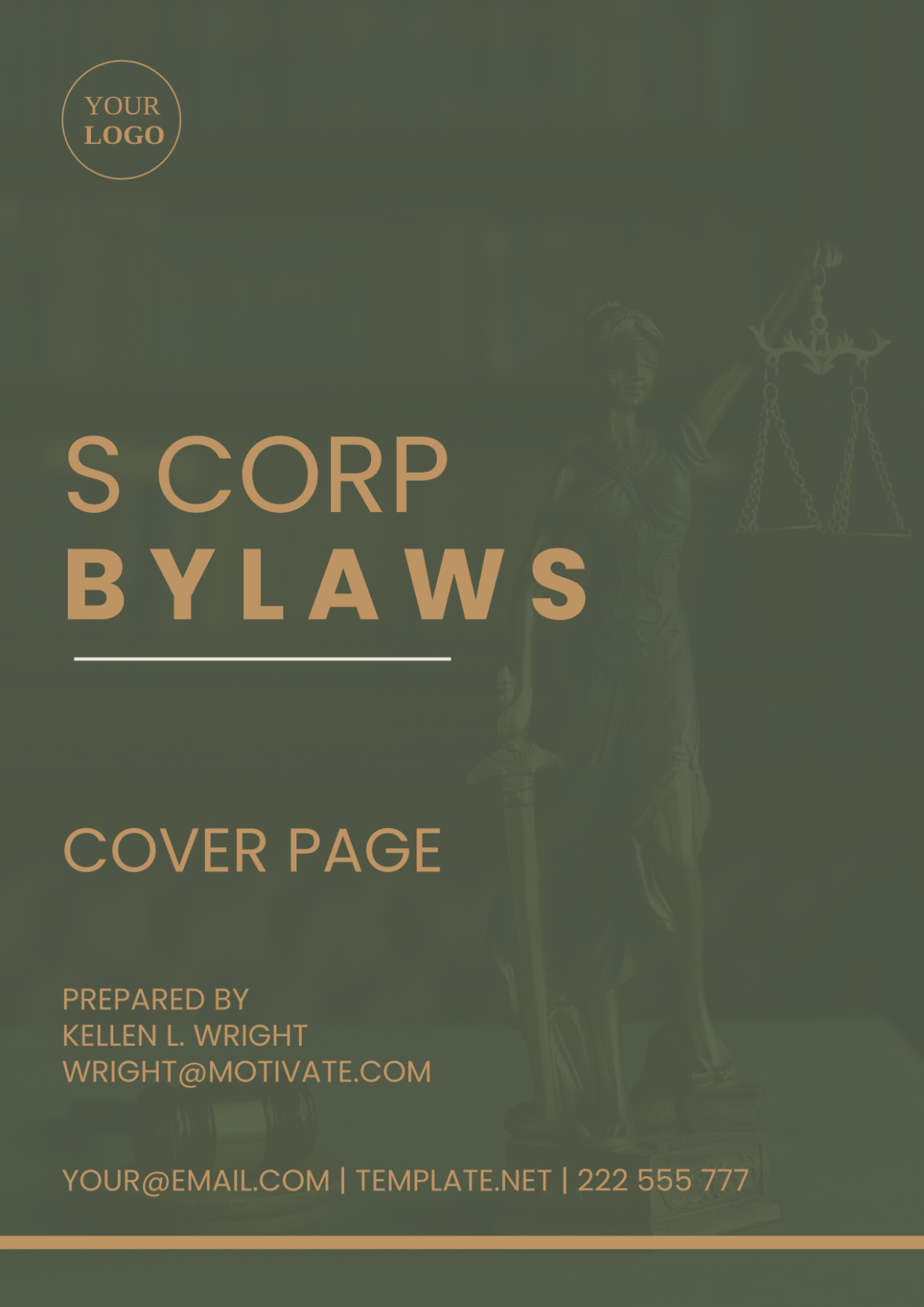 S Corp Bylaws Cover Page Template