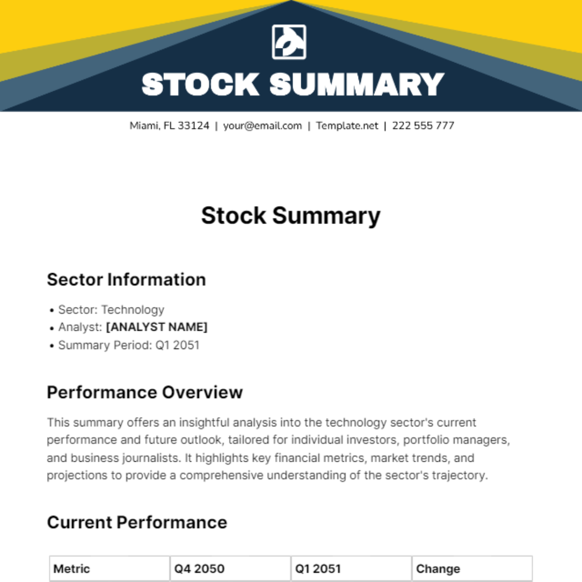 Stock Summary Template
